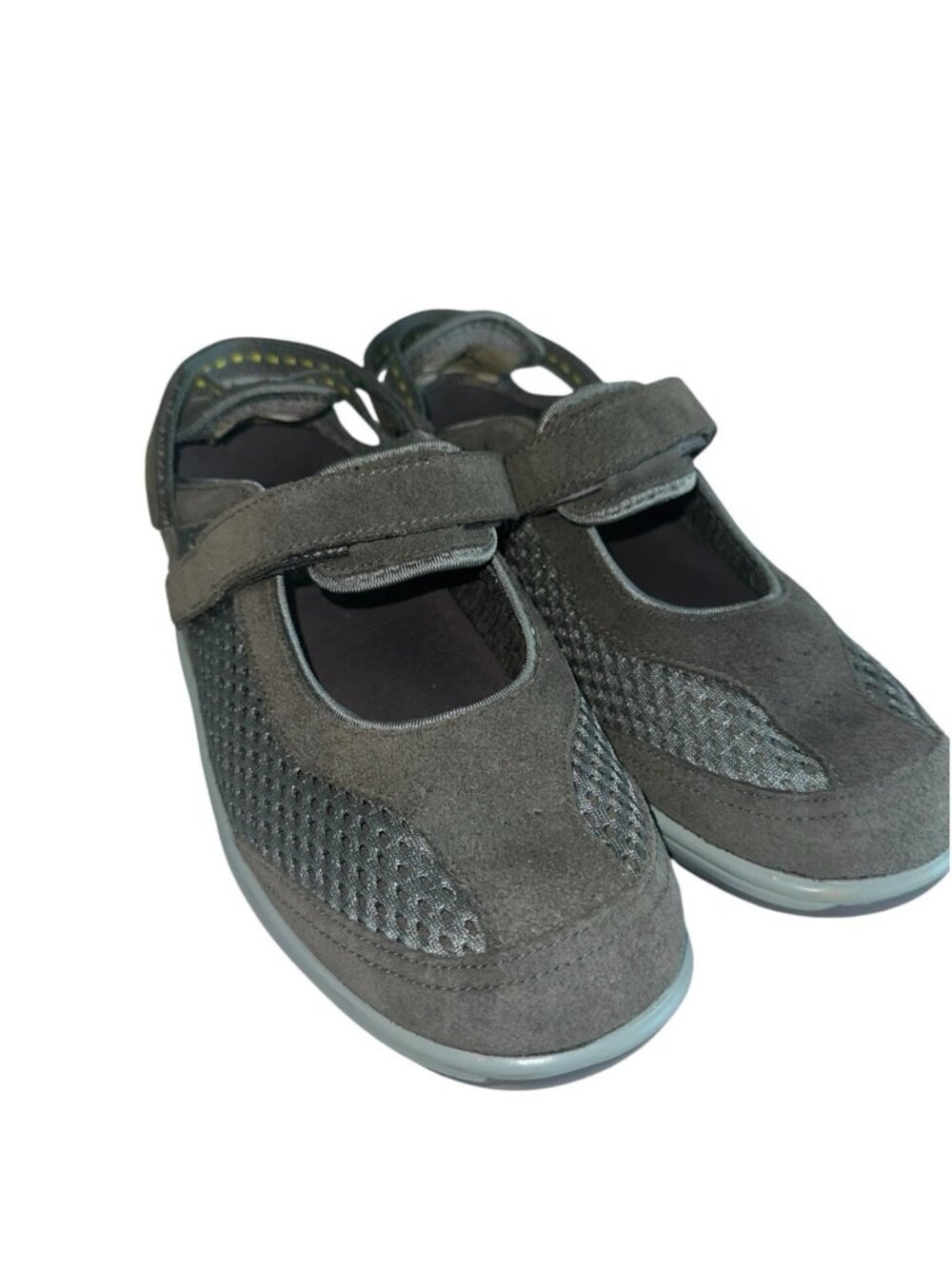 Orthofeet Womens Sanibel Mary Jane 8.5D Wide Gray Green Suede Orthotic Shoes 895